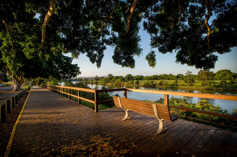 The riverside boardwalk beside the Hastings River at Wauchope